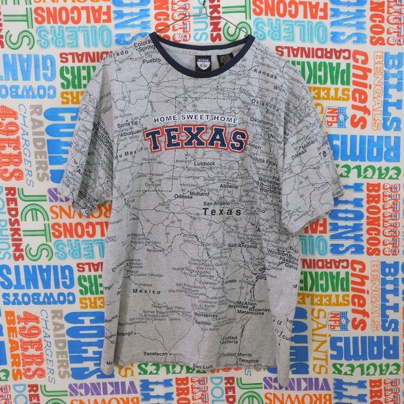 Y2K State Of Mine Texas Map T Shirt Size L All Over Print Map Graphic - Picture 1 of 5